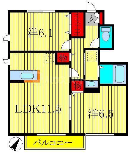 アシェルパークI(2LDK/1階)の間取り写真