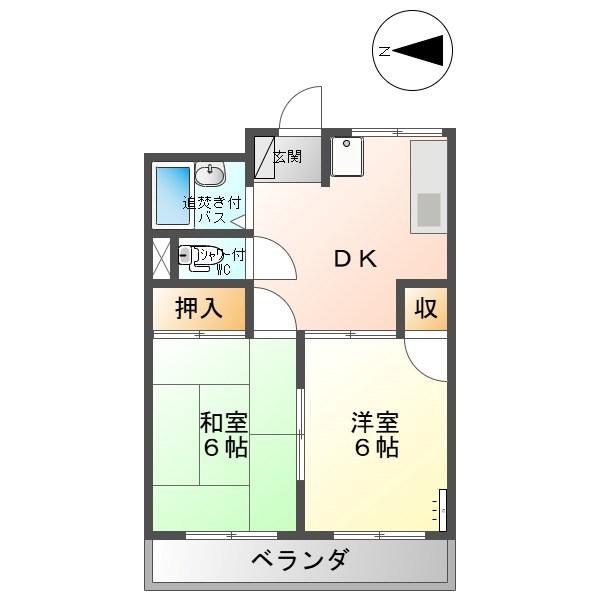 花菜荘(2DK/2階)の間取り写真