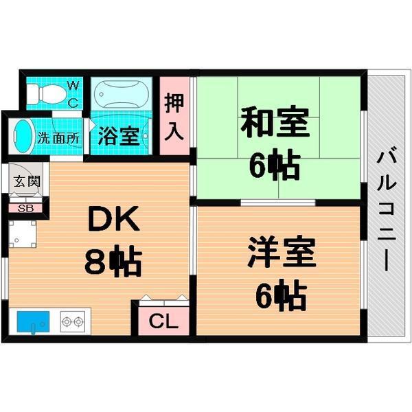 リバーサイドニッシン城東ハイツ(2LDK/3階)の間取り写真