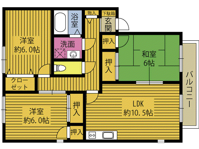 ハウスオーキッドA棟(3LDK/1階)の間取り写真
