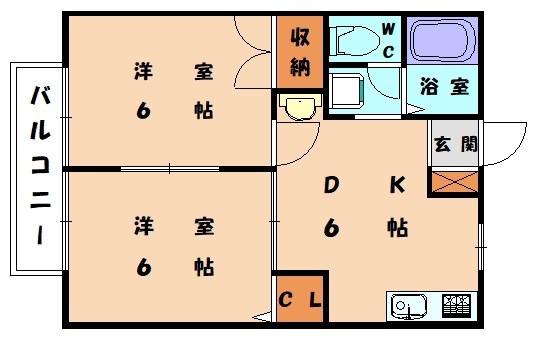 JR鹿児島本線 福工大前駅 徒歩15分 2階建 築33年(2DK/2階)の間取り写真