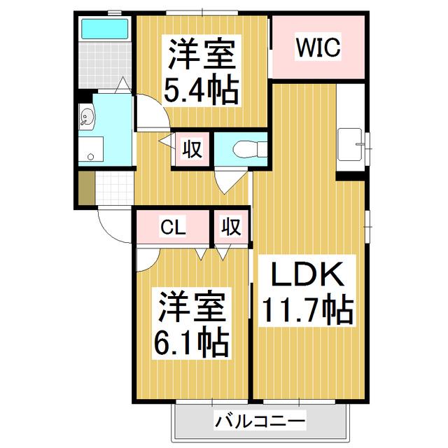フォンテーヌ東D(2LDK/2階)の間取り写真