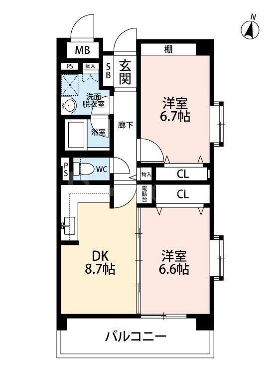 サニーフォレスト藤原参番館(2LDK/3階)の間取り写真