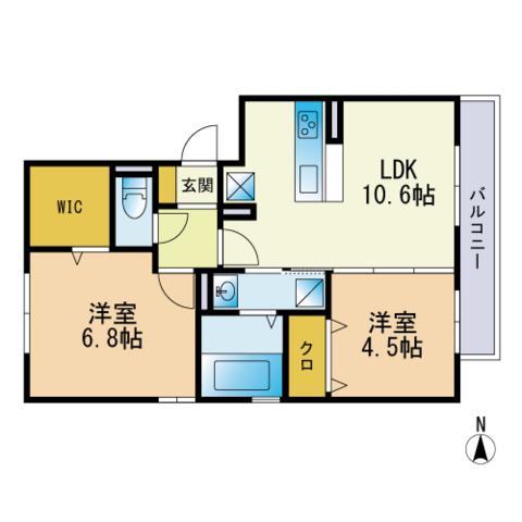 D-ROOM笹山ヒルズ(2LDK/2階)の間取り写真