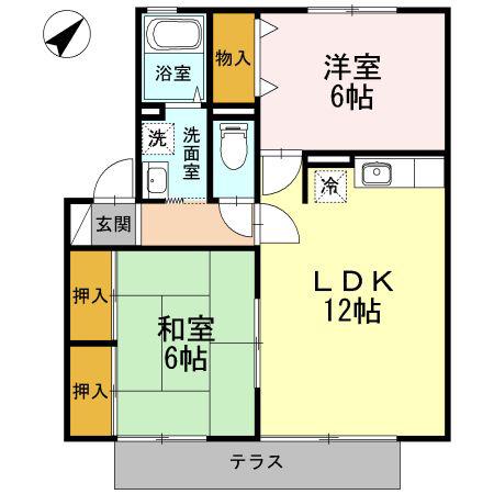 サンファミールあいB(2LDK/1階)の間取り写真