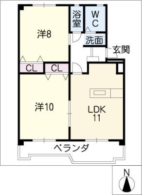 カトウハイツ(2LDK/2階)の間取り写真