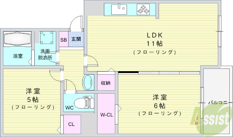 セゾンエスポワールII(2LDK/3階)の間取り写真