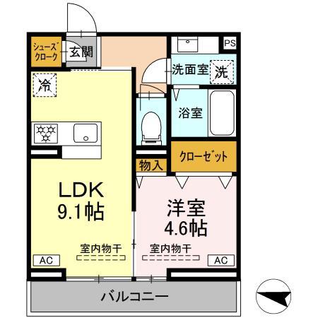 ルドベキア湘南台(1LDK/2階)の間取り写真