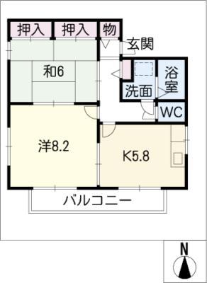 ベルシャトー(2DK/2階)の間取り写真