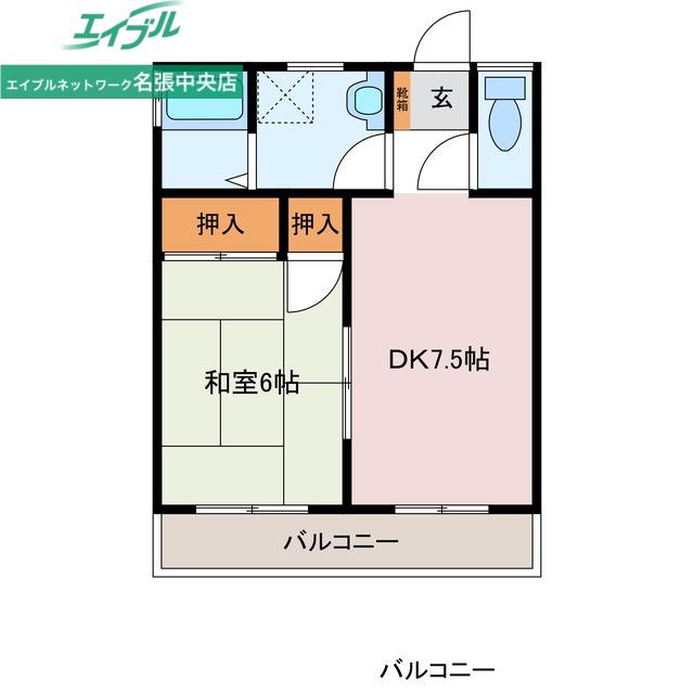 ハイツ東田原(1DK/1階)の間取り写真