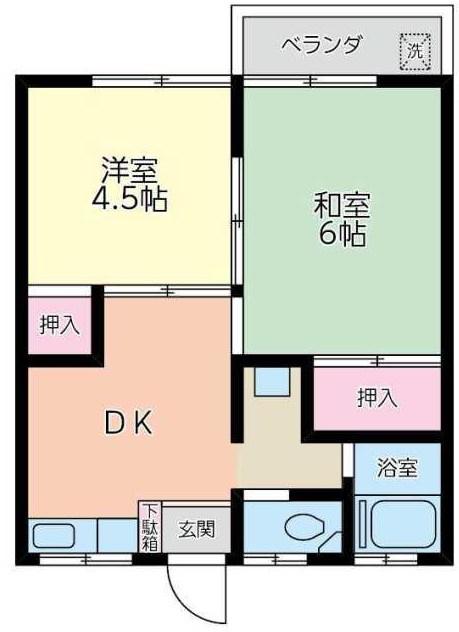 亀井ハイツ(2DK/2階)の間取り写真