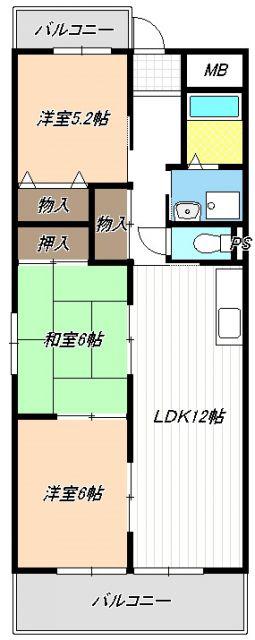 陽明ハイツ(3LDK/4階)の間取り写真