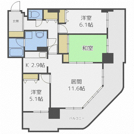 ライオンズマンション札幌スカイタワー(3LDK/22階)の間取り写真