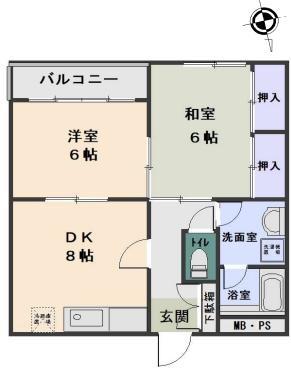 サンガーデンー三鷹市中原1丁目-(2DK/1階)の間取り写真