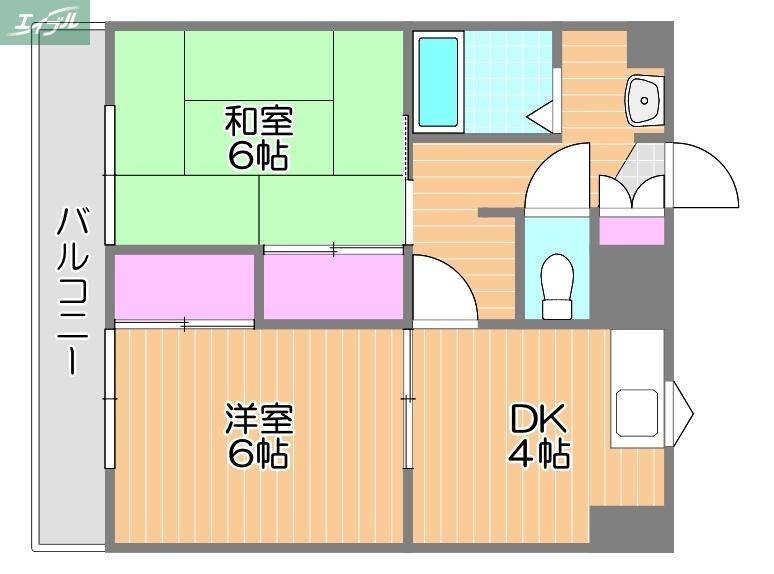 JP岡山医大東(2DK/1階)の間取り写真
