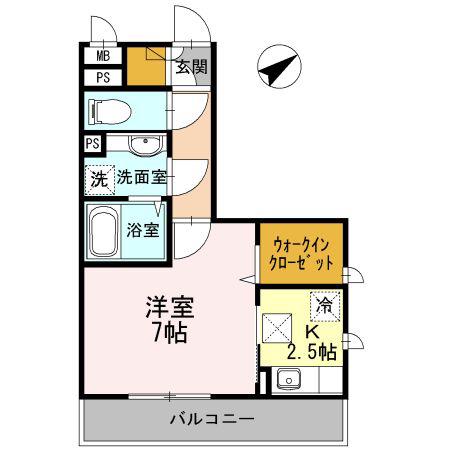 メルベーユ(1K/1階)の間取り写真