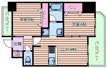 アーデンタワー本町イースト(2LDK/3階)の間取り写真
