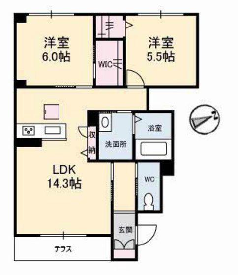 アトリエールA棟(2LDK/1階)の間取り写真