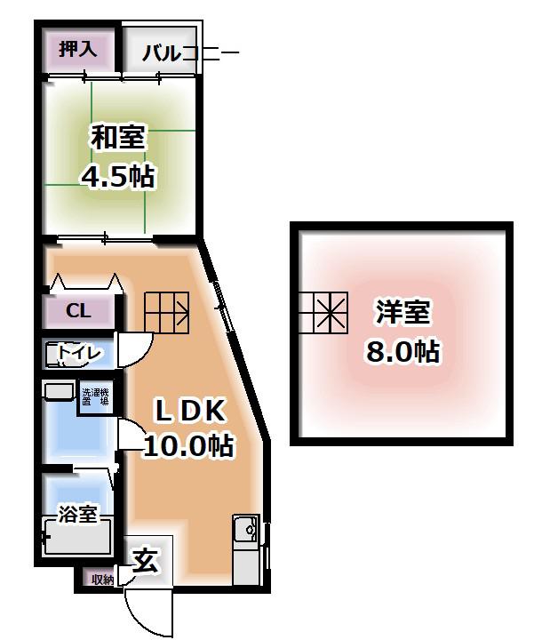 若竹ハイツ(1LDK/2階)の間取り写真