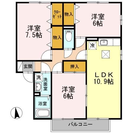 シエル・クレール(2LDK/1階)の間取り写真