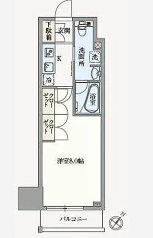 アジールコート汐浜キャナル(1K/2階)の間取り写真