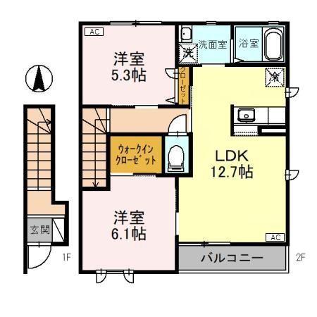 ディアコート結城 I(2LDK/2階)の間取り写真