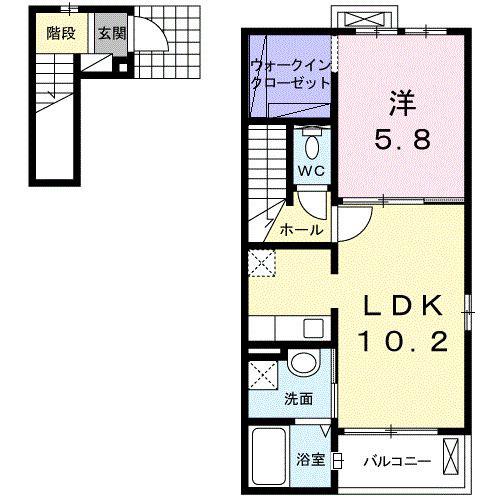 サンラティエII(1LDK/2階)の間取り写真