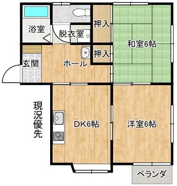 グローブコートA(2DK/1階)の間取り写真