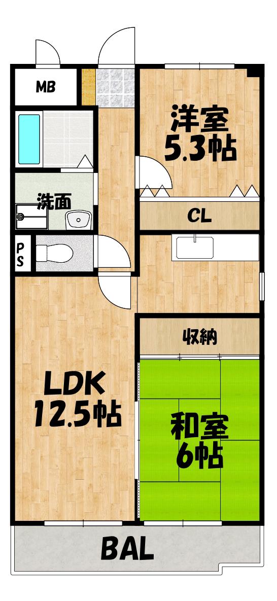 エクセル共立(2LDK/3階)の間取り写真