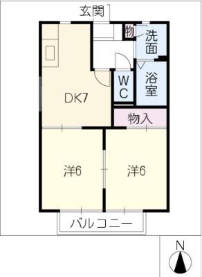 メゾンボナールB(2DK/1階)の間取り写真