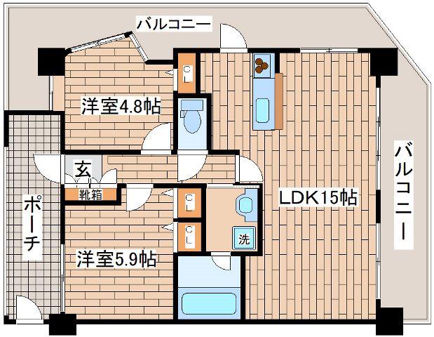 プレステージ山手県庁前(2LDK/11階)の間取り写真