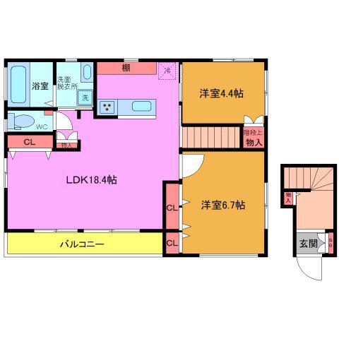 高洲3丁目戸建て 2階(2LDK/2階)の間取り写真