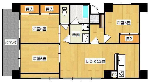 ハクベリーズ南千反(3LDK/4階)の間取り写真