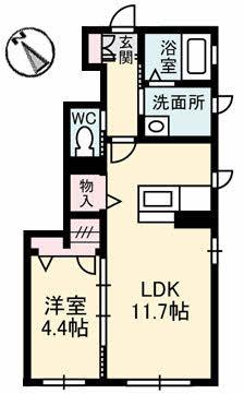 JR予讃線 丸亀駅 徒歩18分 2階建 築13年(1LDK/1階)の間取り写真