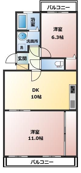 コーポラスミサキ(2LDK/3階)の間取り写真