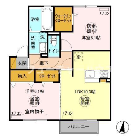 グランマーレO(2LDK/2階)の間取り写真
