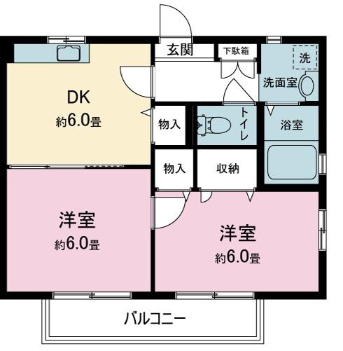 ホワイトフォレスト(2DK/2階)の間取り写真