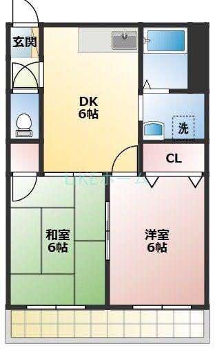 カタンクローバーII(2DK/1階)の間取り写真