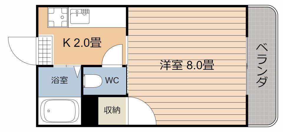 Mハウス唐湊(1K/4階)の間取り写真