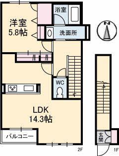 シャーメゾン桑ノ山(1LDK/2階)の間取り写真