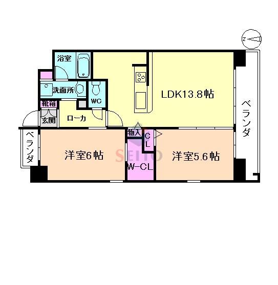 CASA天神(2LDK/6階)の間取り写真