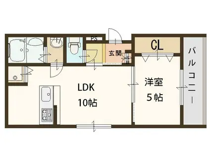 ヴィーブル高井田(1LDK/3階)の間取り写真