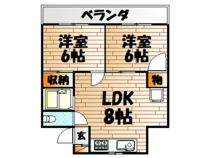 シャトレ別院III(2LDK/1階)の間取り写真