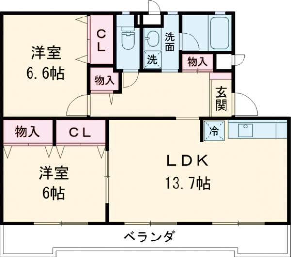 アヴァンセ山本(2LDK/1階)の間取り写真