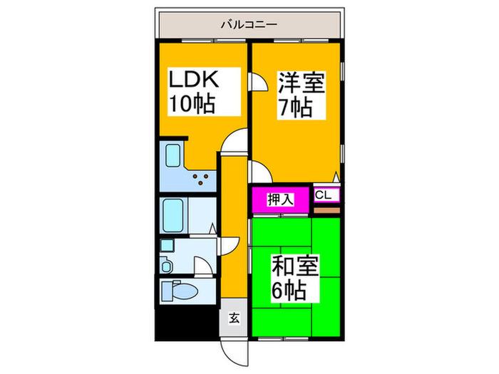 ウォールストリート(2LDK/2階)の間取り写真