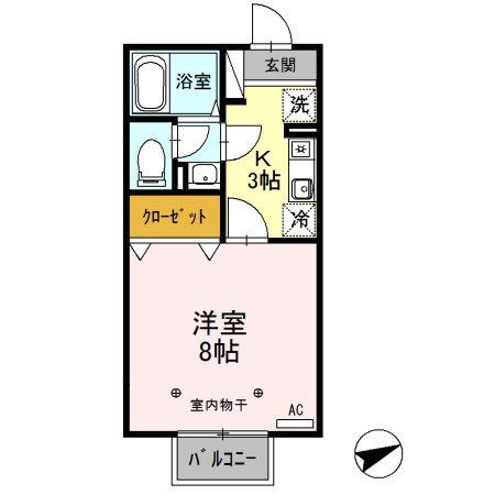 セジュール程島I(1K/2階)の間取り写真