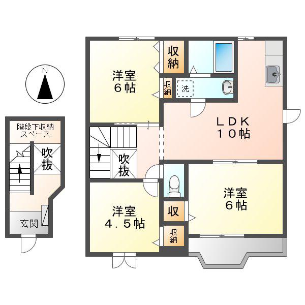 ツインシャトーB棟(3LDK/2階)の間取り写真