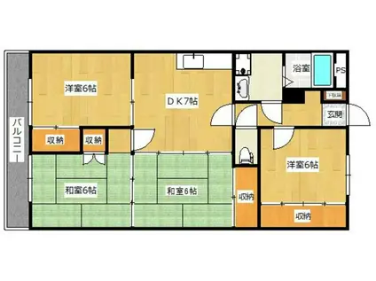 ヴィラージュ香椎(4DK/3階)の間取り写真