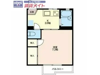 グリーンヴィラ平野B(1K/2階)の間取り写真