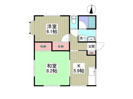 外岡ハイツ B(2K/1階)の間取り写真